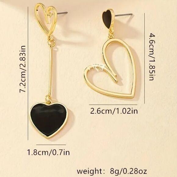 Four Hearts 10K Gold Plated Earrings Trendy Asymmetrical Lover Dangle Earrings - Picture 4 of 6